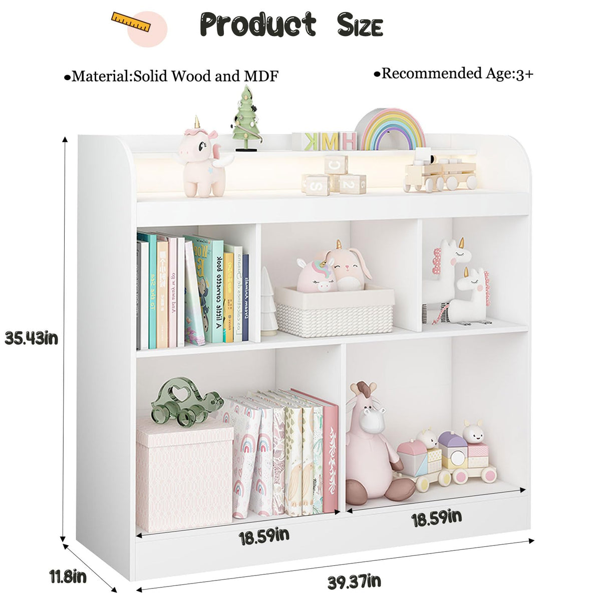 White bookshle for Kids Bedroom,Toy Storage Cubby, Children's Toy Shelf,Bookcase