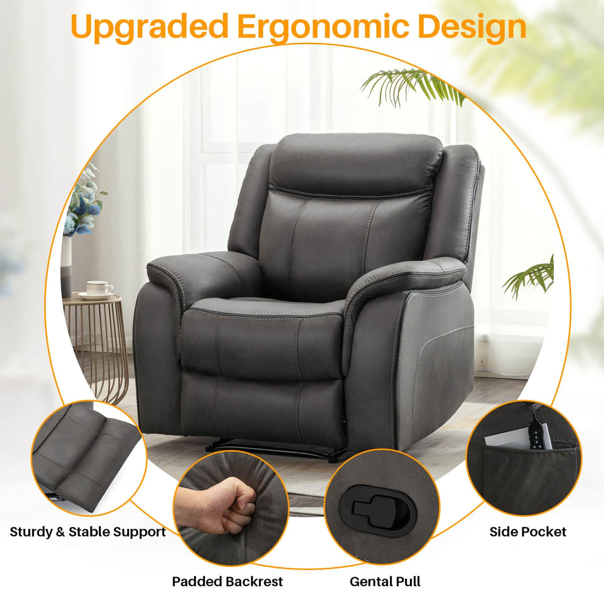 Leather Massage Recliner Chair with Heat Vibration and Overstuffed Arm