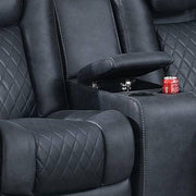 72 Inch Power Reclining Loveseat, Lift Top Storage Console, Blue