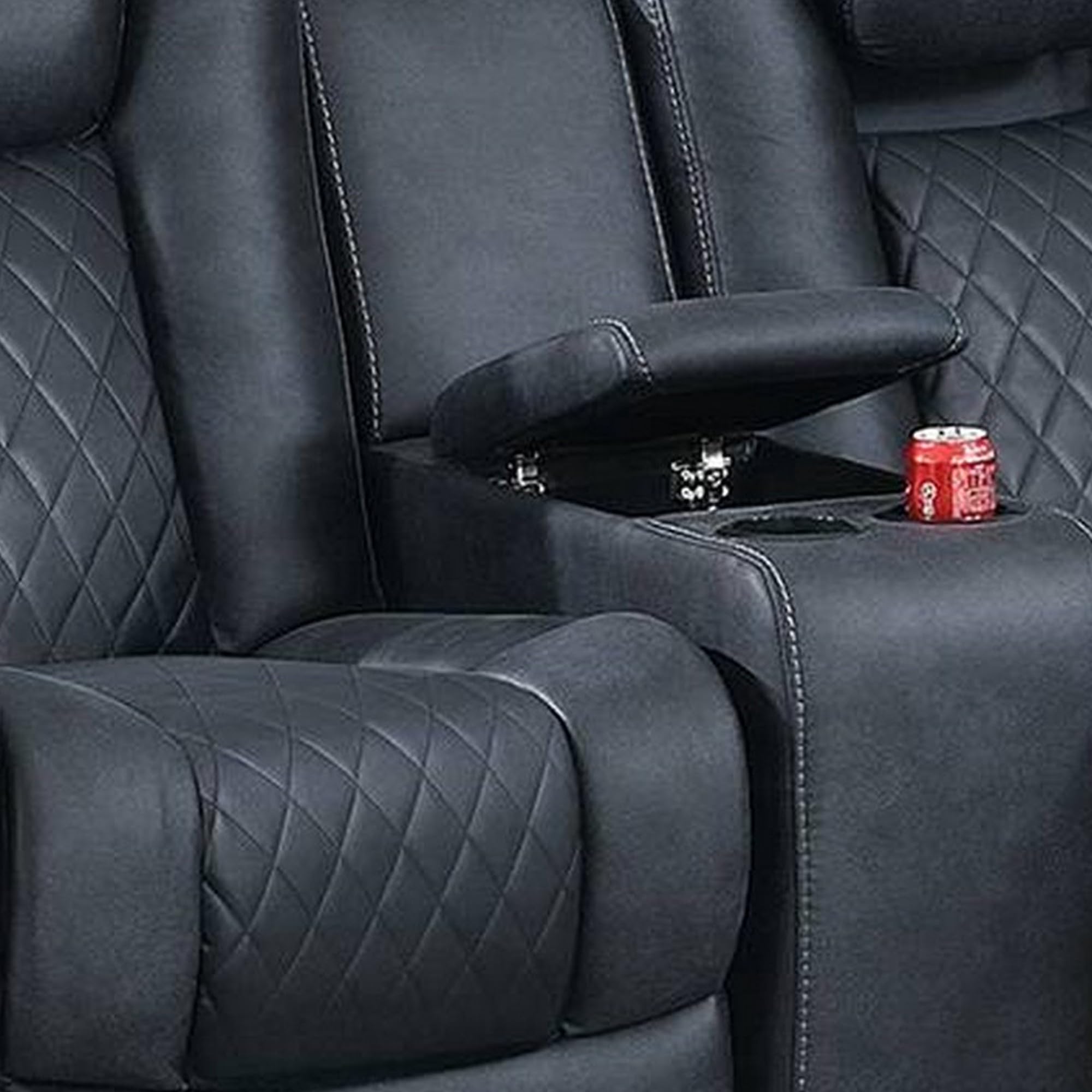 72 Inch Power Reclining Loveseat, Lift Top Storage Console, Blue