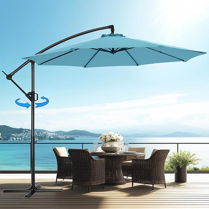 10ft Offset Patio Umbrella - 360° Rotation Hanging Cantilever Outdoor Patio Umbrella