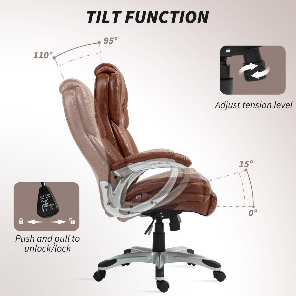 High Back Executive Office Chair with Tilt Function and Adjustable Height