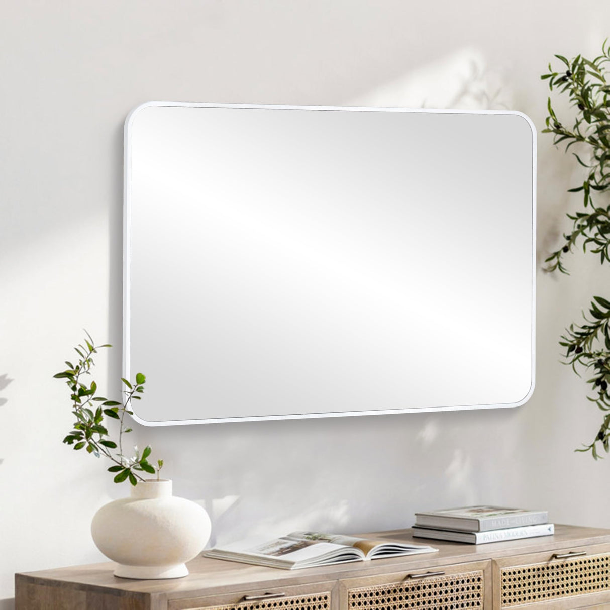 CULER White Bathroom Wall Mirror,24 x 36 Inch Rectangle Vanity Modern Tempered Glass Mirror for Bedroom,Living Room,Entryway