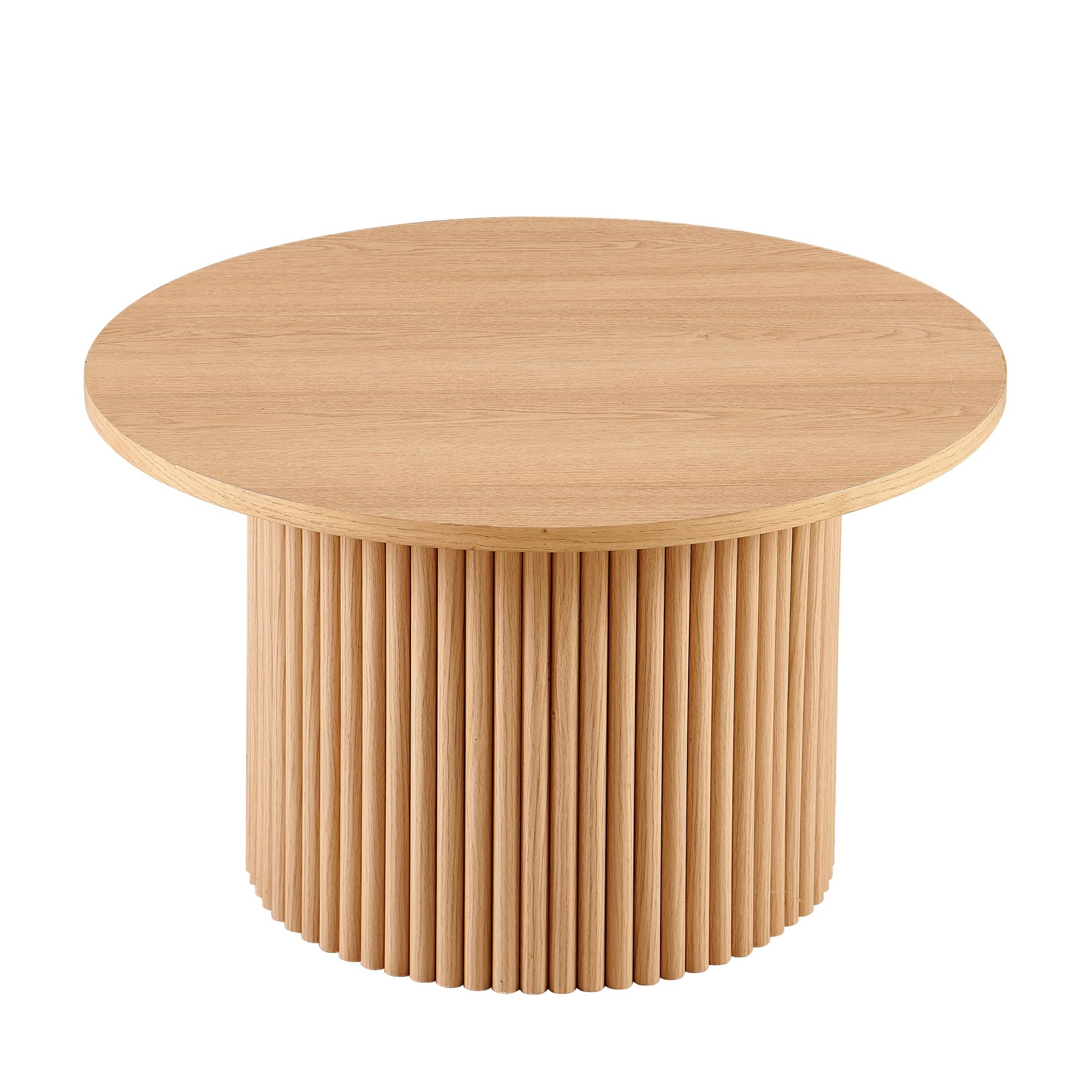 Single Accent Round Coffee Table, 27.5 Inch Oak Color Farmhouse Center Table