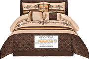 7-Piece Luxury Embroidered Comforter Set - Beige Brown Gold (Queen)