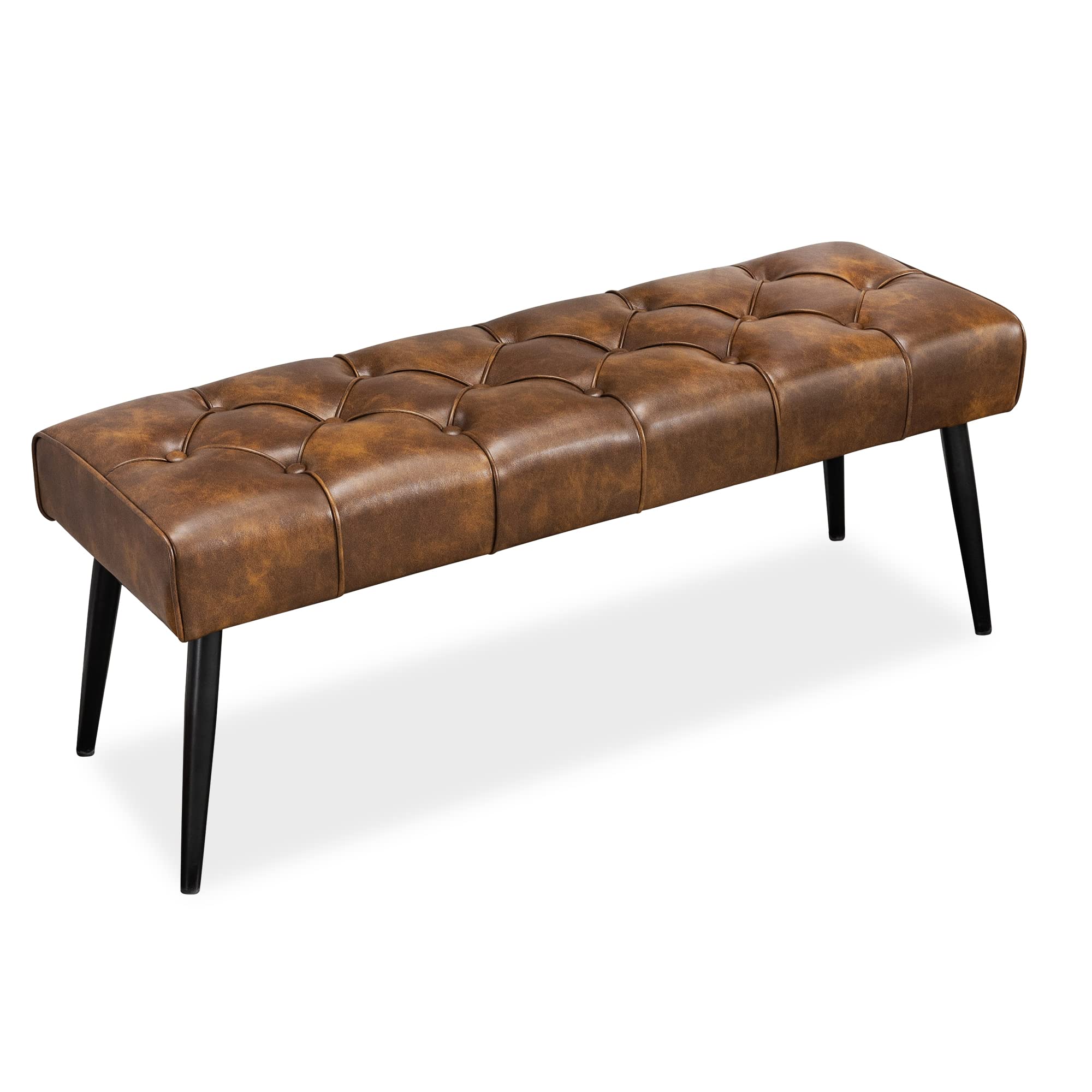 Button-Tufted Ottoman Bench,  Faux Leather Upholstered Bedroom Bench