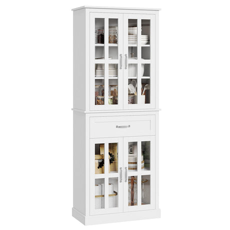 71'' Kitchen Pantry Cabinet, Tall Kitchen Cabinet Pantry Cabinet with Glass Doors