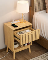 Wood Fluted Nightstand, Drawer Dresser for Bedroom, Night Stand