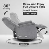 BedsPick Swivel Recliner Chair for Adults, Rocker Recliner Chair, Ergonomic Upholstered 360°Swivel Reclining Sofa, Glider Recliner Chair for Living Room, Bedroom, Nursery, Home Theater (Light Grey)