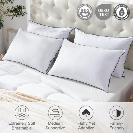 Medium Firm Feather Down Pillows Standard size Set of 2