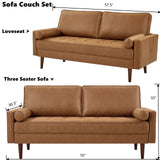 Sofa Couch Set for Living Room, Mid Century Modern Faux Leather Sofa