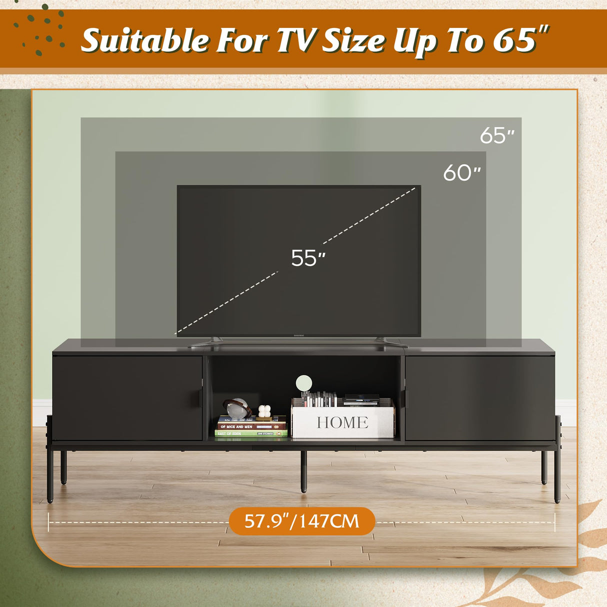 Modern TV Stand for 65 Inch TV, Mid Century Entainment Center with Storage