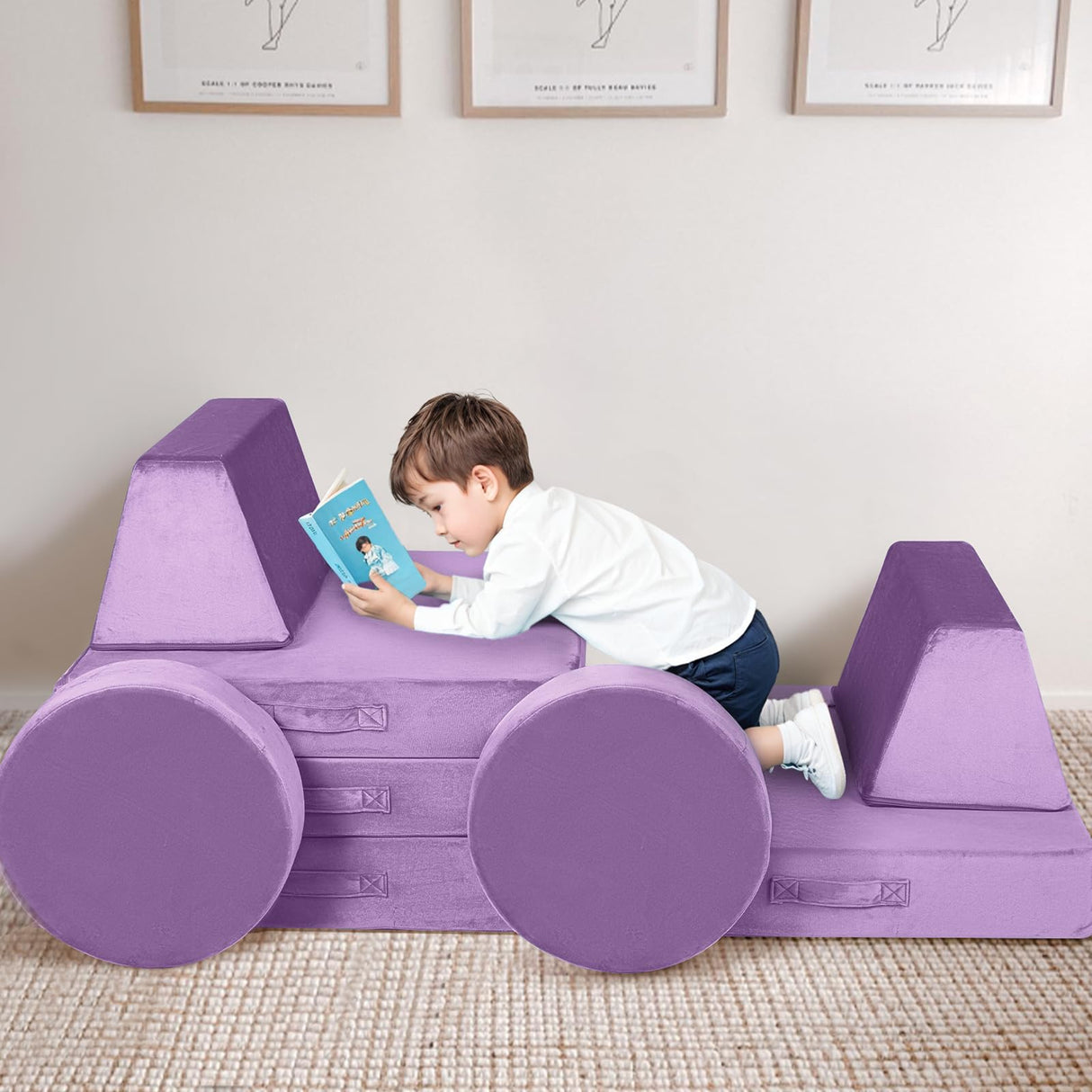 Kids Couch Sofa Modular Toddler Couch for Playroom, 8-Piece Fold Out Baby Couch Play Set