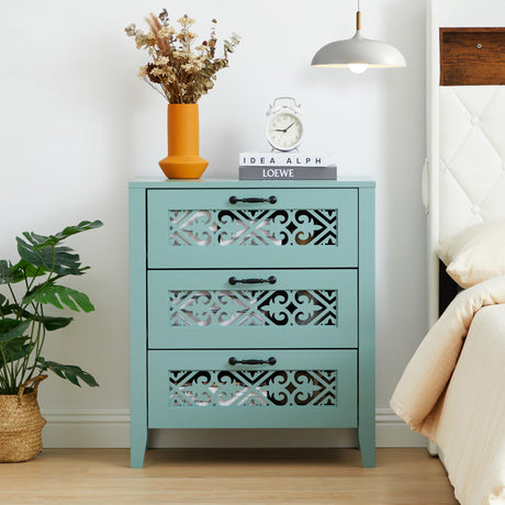 3 Drawers Dresser with Hollow Carving Decoration, Modern Chest of Drawers