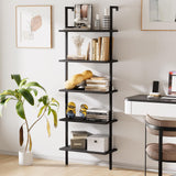 Ladder Shelf 2PCS Open Bookshelf 5-Tier Wood Wall-Mounted Black Bookcase