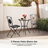 3 Pieces Patio Bistro Sets, Outdoor Mosaic Bistro Set with 2 Folding Chairs, Mosaic Round