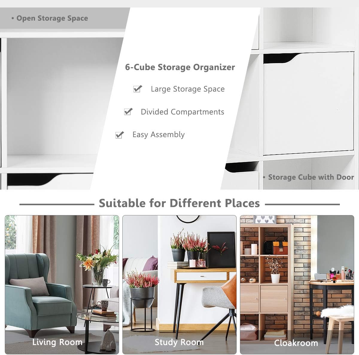 9-Cube Storage Organizer, Storage Cabinet with 4 Open Cubes