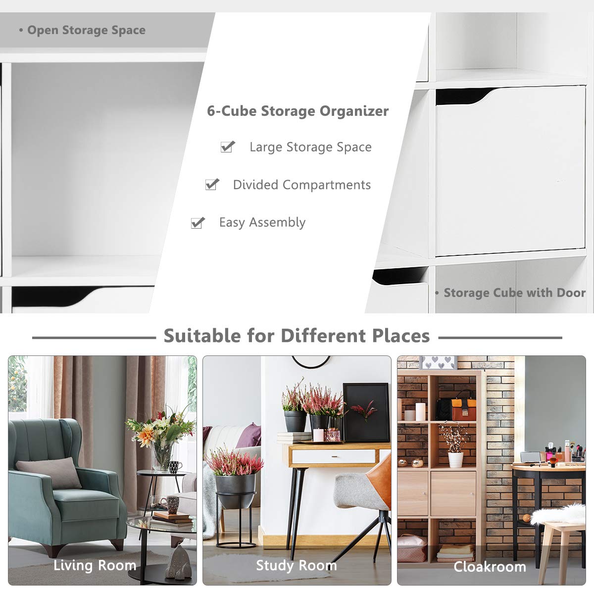 9-Cube Storage Organizer, Storage Cabinet with 4 Open Cubes