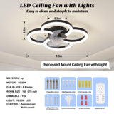 Flush Mount Ceiling Fan with Light and Remote - Dimmable LED, 6 Speeds