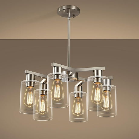 6-Light Modern Farmhouse Black Chandelier, Dining Room Light Fixture Over