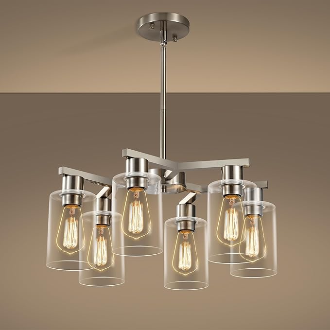 6-Light Modern Farmhouse Black Chandelier, Dining Room Light Fixture Over