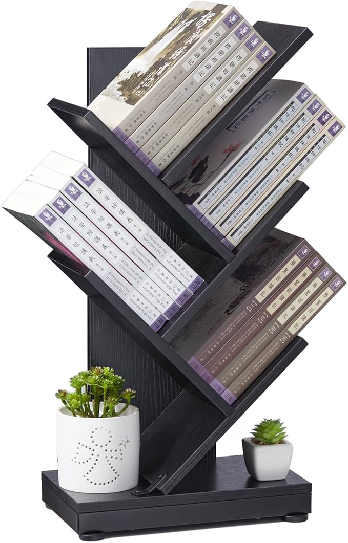 4-Shelf Tree Bookshelf, 4 Tier Floor Standing Bookcase for CDs/Magazine/Books