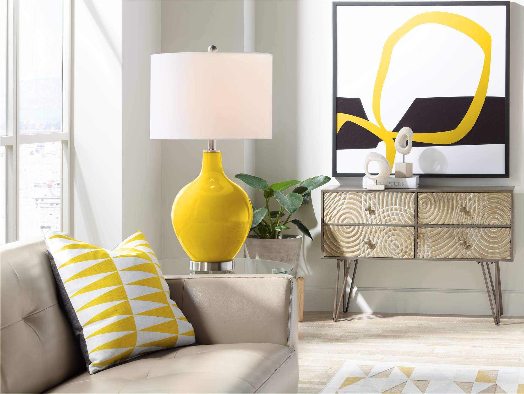 OVO 28 1/2" Tall Modern End Table Lamp Citrus Yellow Finish Glass Single Linen White