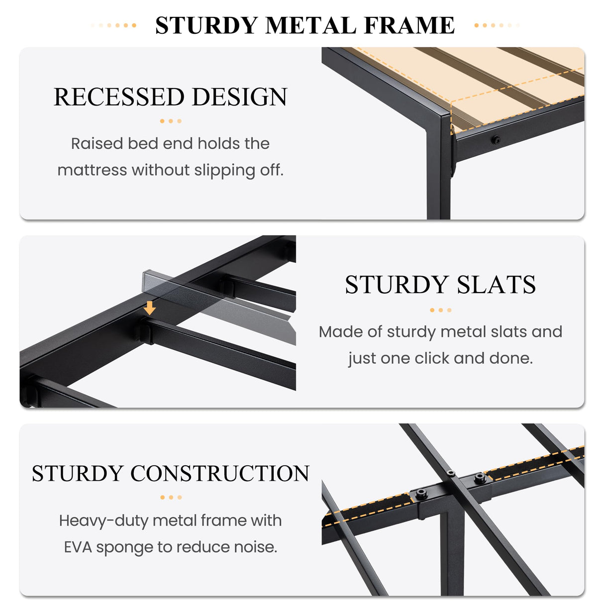 King Size Bed Frame with Headboard Shelf, Heavy Duty Platform Bed Frame with Strong