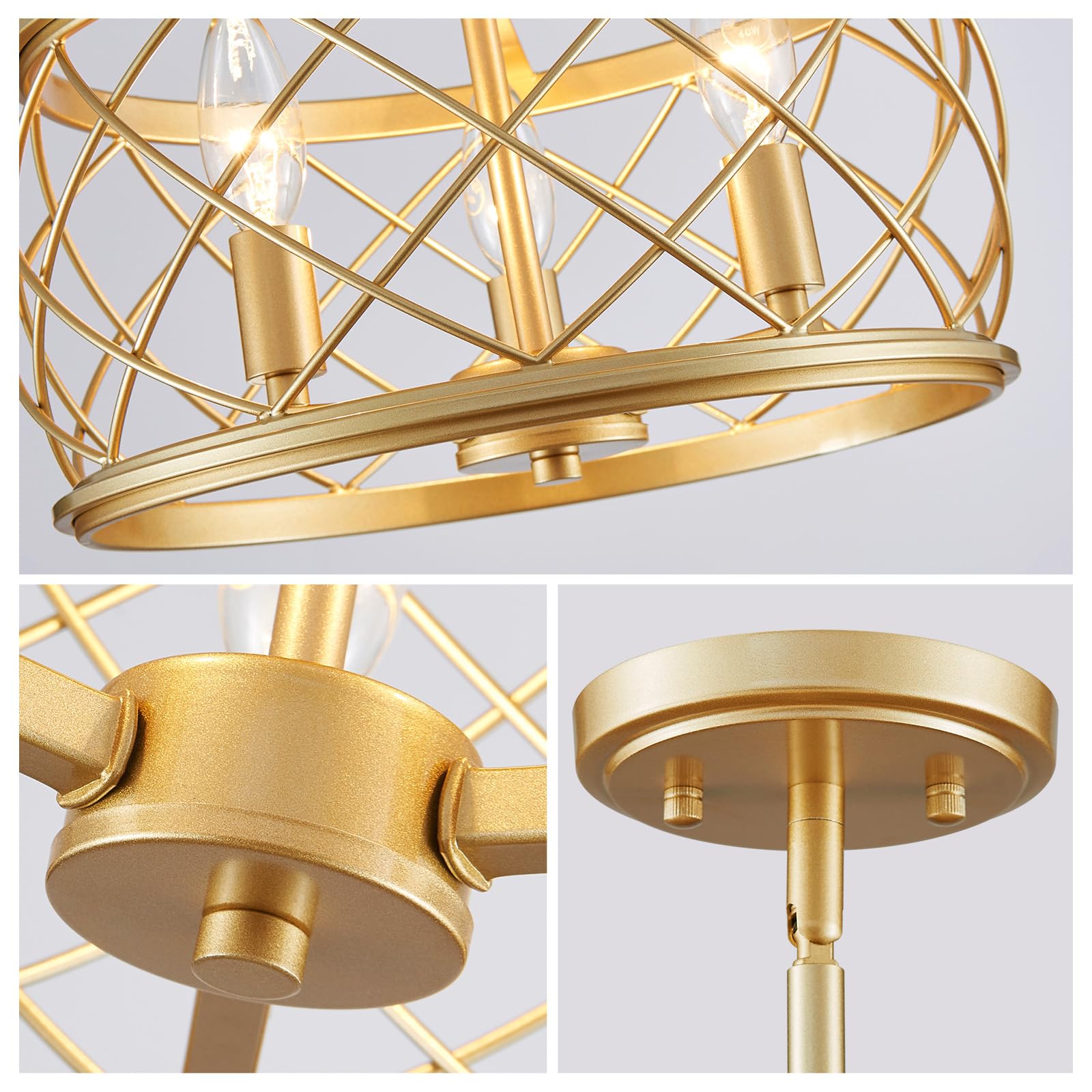 Gold Semi Flush Mount Ceiling Light, Industrial Vintage Close to Ceilinges for