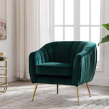 Velvet ModernTub Barrel Arm Chair Upholstered Tufted with Golden Legs Accent Club