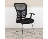 Steve Black Mesh Side Reception Chair with Chrome Sled Base