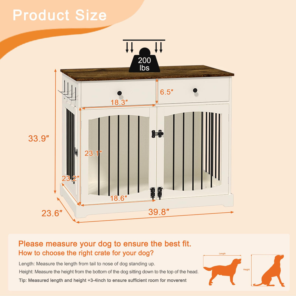 40 Inch Dog Crate Furniture with Drawers - Farmhouse End Table