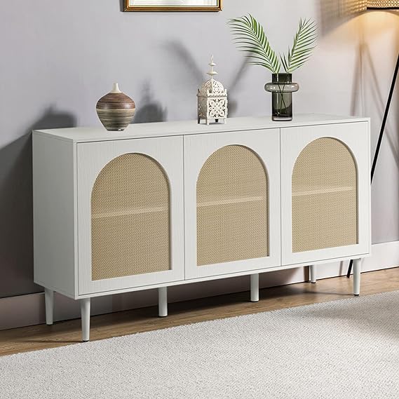 Rattan Sideboard Buffet Cabinet with 3 Doors & Shelves