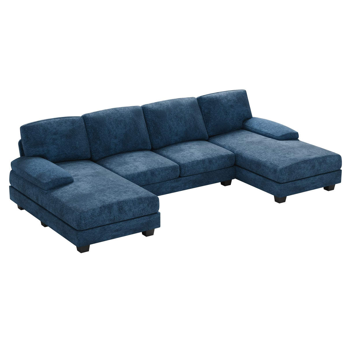 Convertible Sectional Sofa Couch, 4 Seat Sofa Set for Living Room U-Shaped Modern Fabric Modular Sofa Sleeper with Double Chaise & Memory Foam (Fabric, Blue)