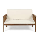 Grace Outdoor Acacia Wood Loveseat, Brown Patina Finish and Cream