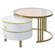 Stackable Coffee Table with 2 Drawers Modern Nesting Tables