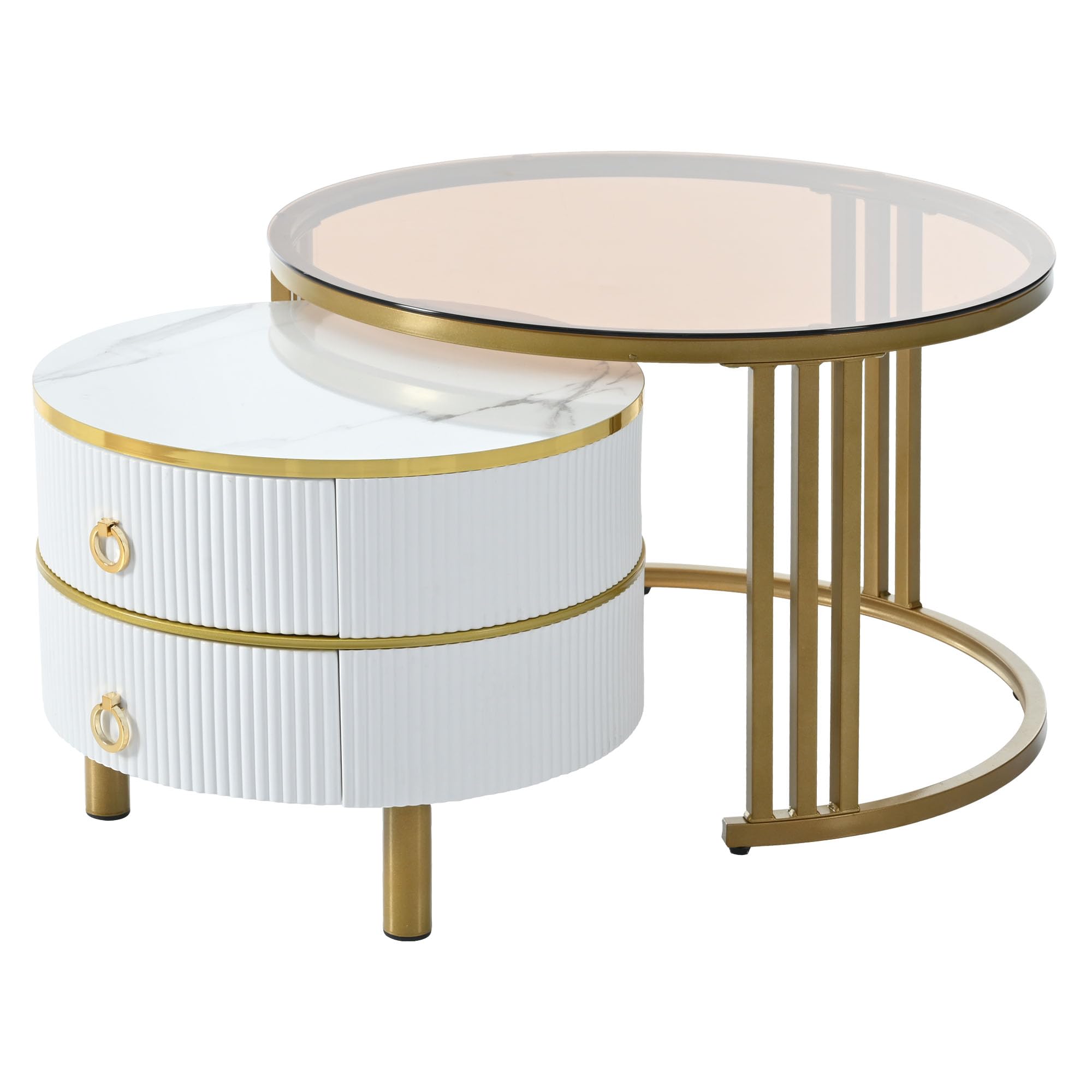 Stackable Coffee Table with 2 Drawers Modern Nesting Tables