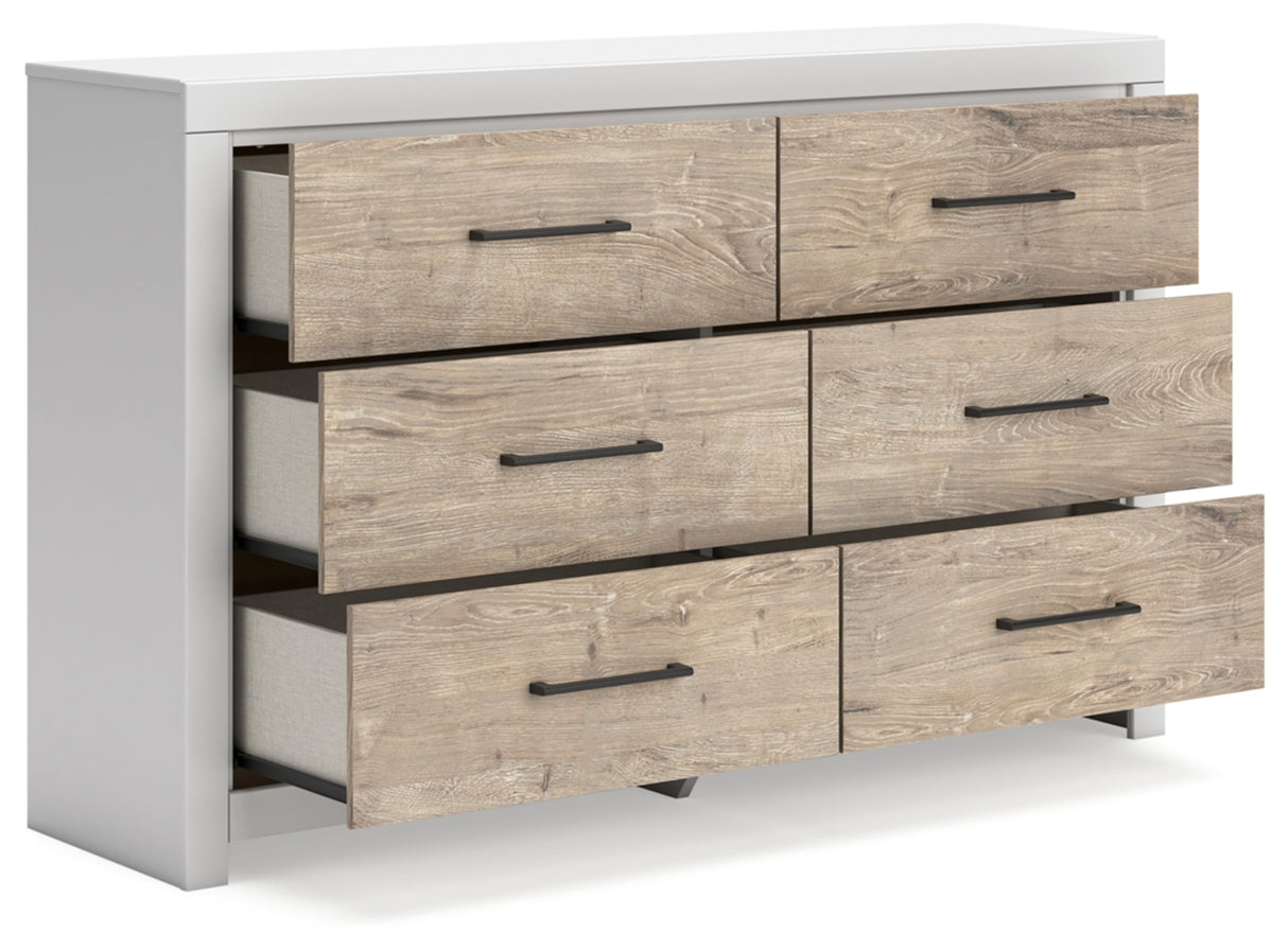 Design by Ashley Charbitt Contemporary 6 Drawer Dresser with Safety Stop for Bedroom, White & Light Brown