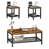 3 Pieces Coffee Table Set, Industrial Coffee Table with 2 Square End Side Tables