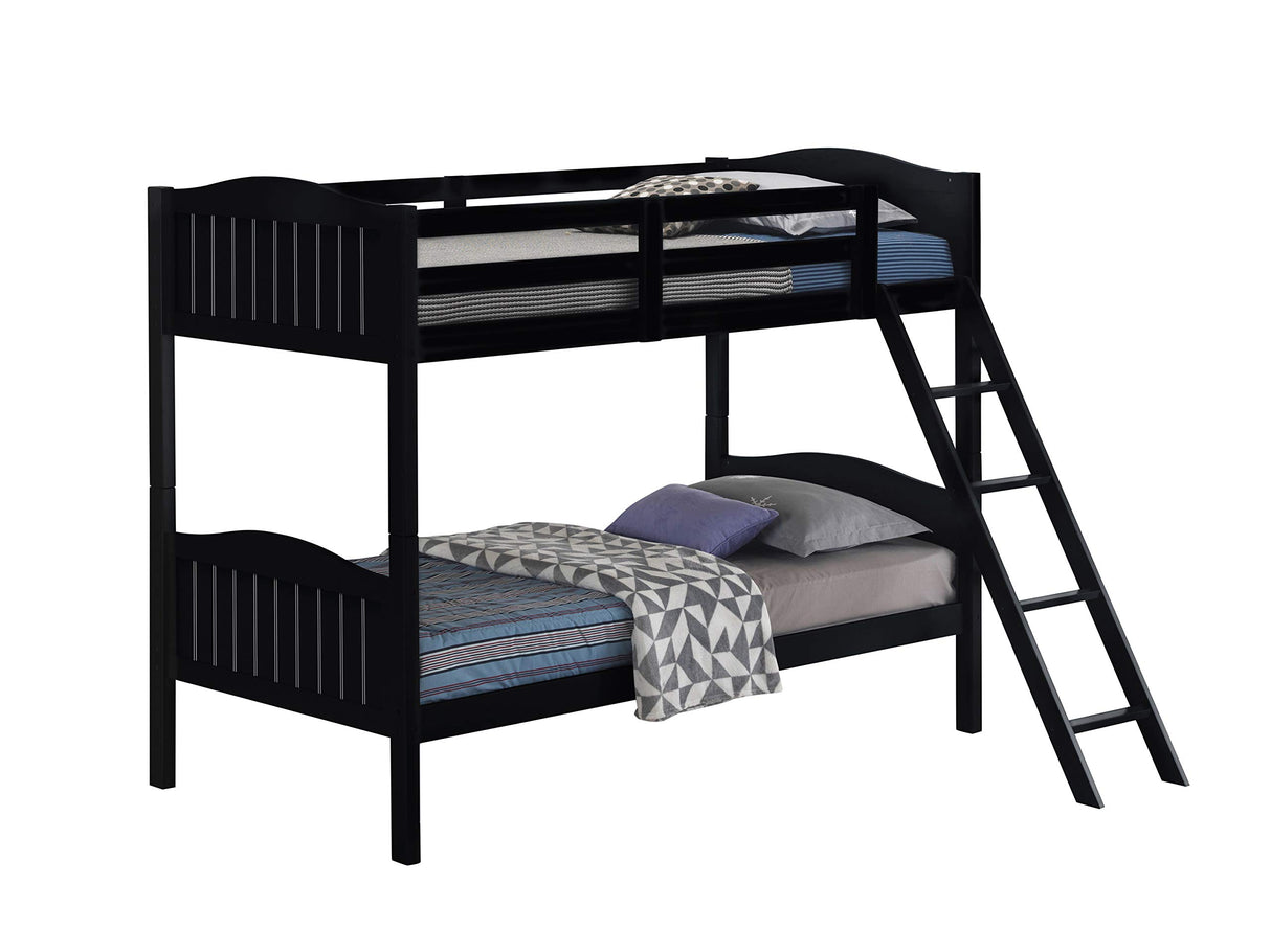 Littleton Twin Over Twin Bunk Bed with Ladder Black