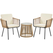 3 Piece Patio Rattan Bistro Set, Outdoor All Weather PE Wicker Conversation Furniture