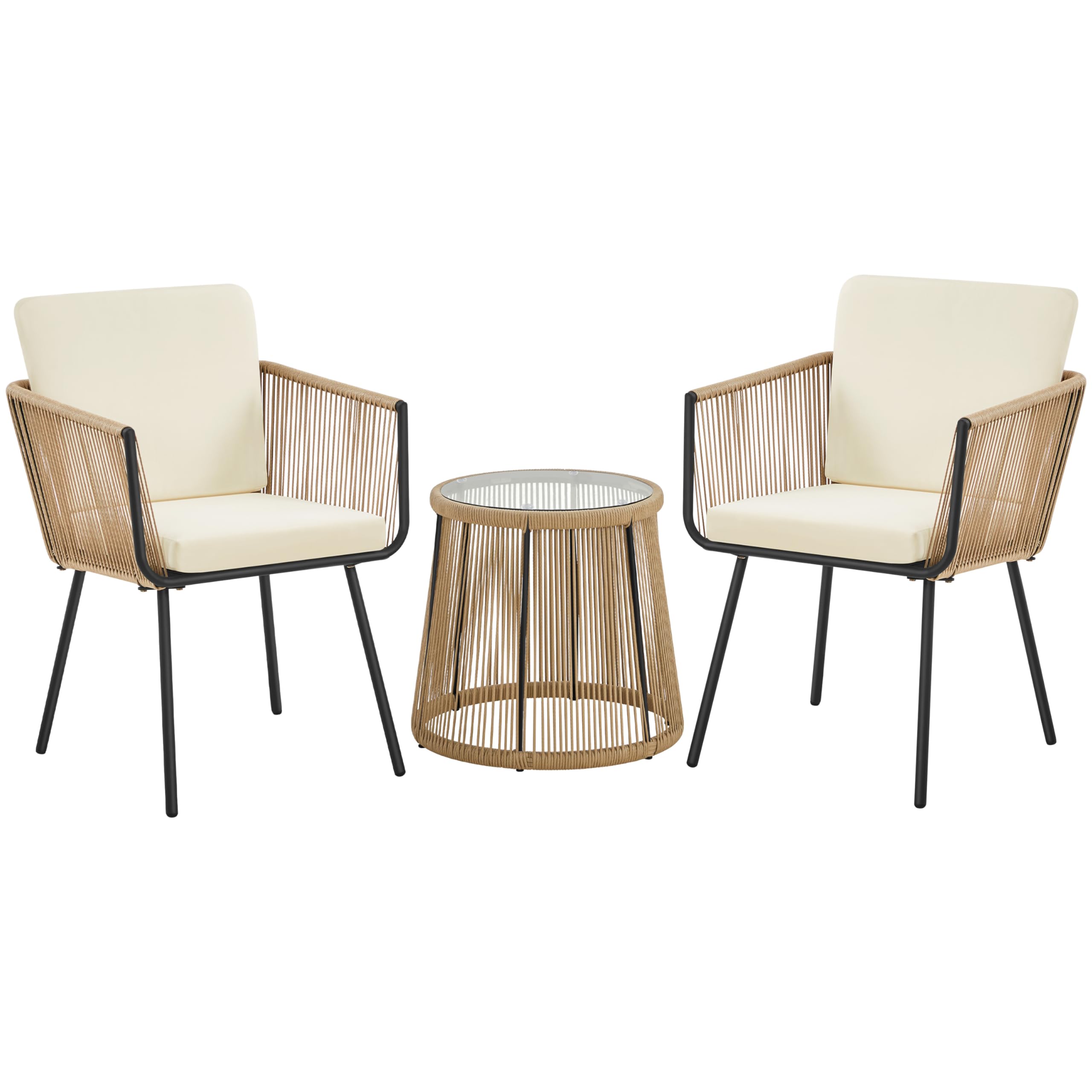 3 Piece Patio Rattan Bistro Set, Outdoor All Weather PE Wicker Conversation Furniture