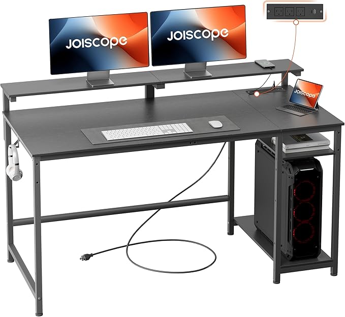 Home Office Desk with Power Outlets (3AC, USB, Type-C), 48 × 20 Inch Computer Desk