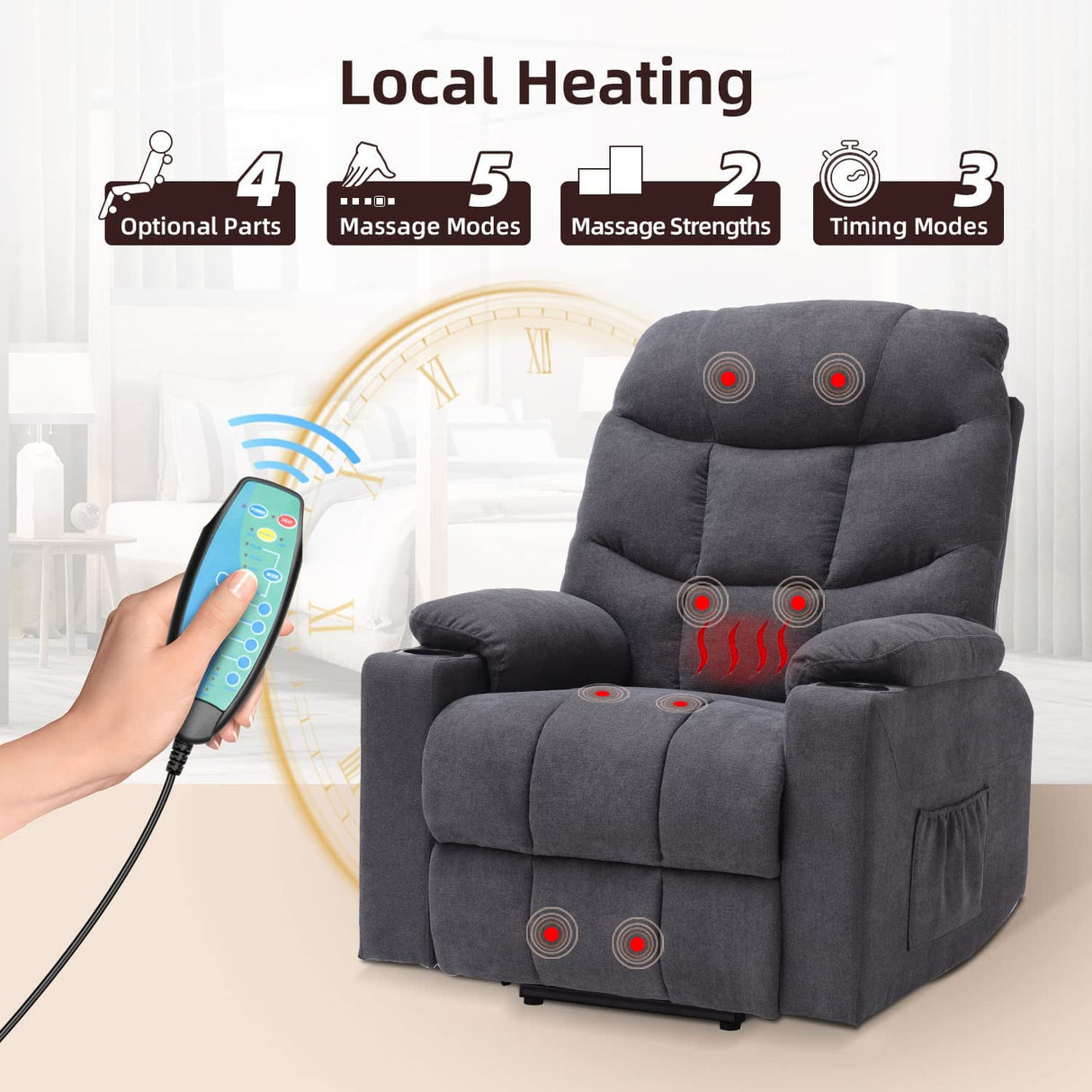 Power Recliner Chair with Heat and Vibration - Electric Recliner Chair for Elderly/Lazyboy