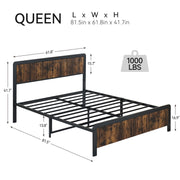 IDEALHOUSE Queen Size Bed Frame with Wave Wood Headboard, Queen Platform Bed Frame with Safe Rounded Corners & Under Bed Storage, Strong Metal Slats Support, No Box Spring Needed (Rustic Brown)