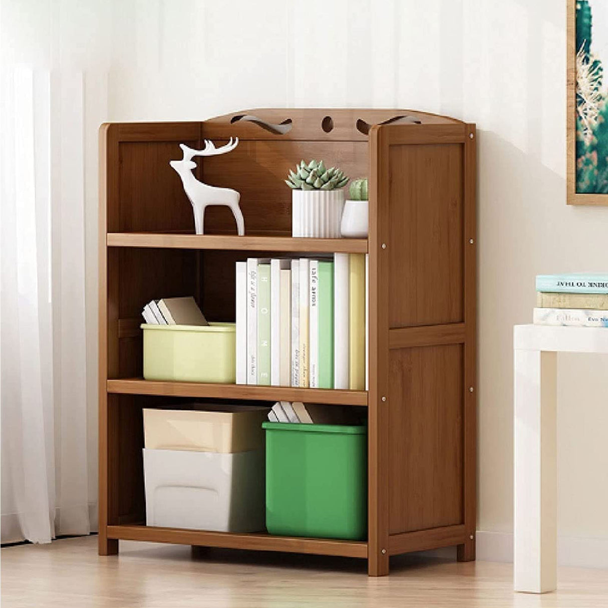 Household Wooden Bookcase - Floor-standing 3-tier Bookshelf, Office Supplies Storage Rack