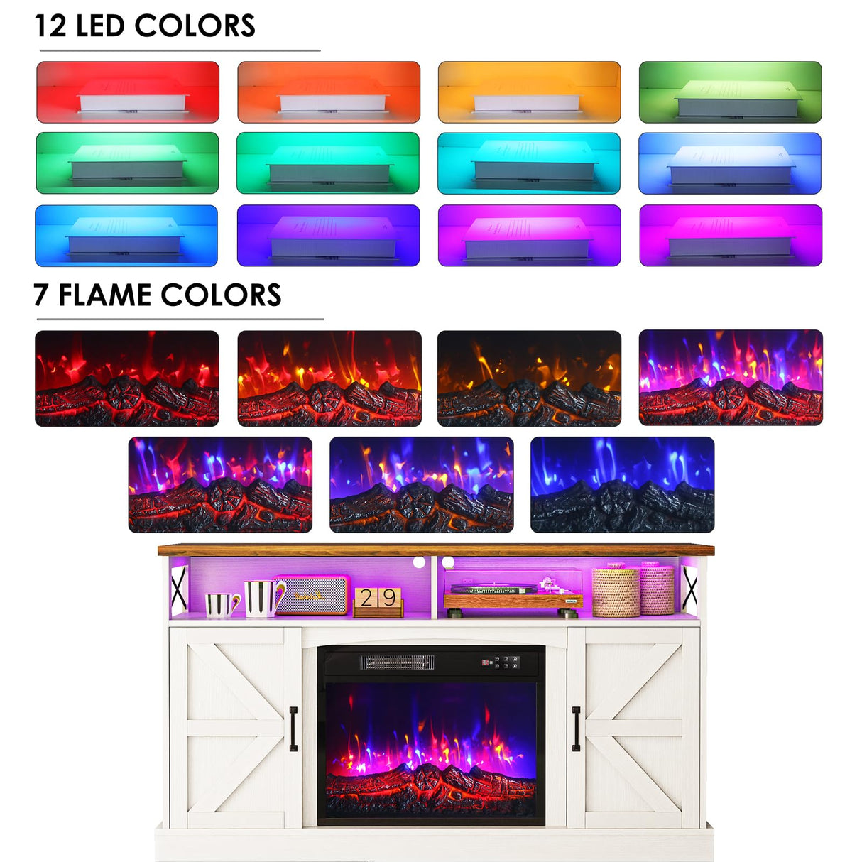 59-Inch TV Stand with Electric Fireplace and LED Lights