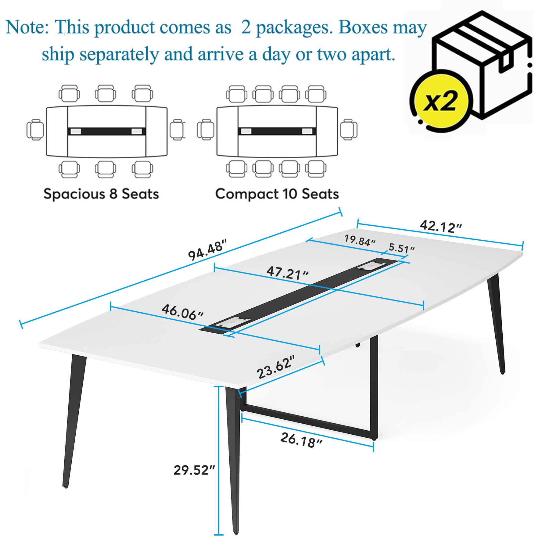 8FT Conference Table, 94.48L x 47.24W x 29.52H Inches Large Boat Shaped Meeting