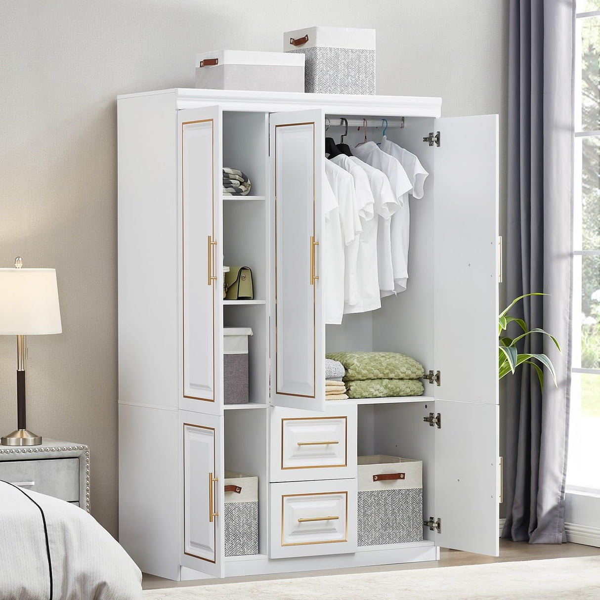 Closet with Doors Armoire Wardrobe Closets Wood Cabinet White Storage Closet