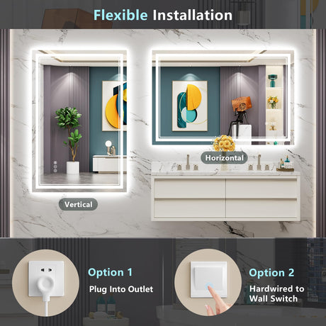 AWANDEE 48x30 LED Bathroom Mirror with Front and Backlit, Anti-Fog Lighted Bathroom Vanity Mirror with Lights for Wall, Dimmable LED Vanity Mirror with 3 Colors, Memory, Tempered Glass, ETL Listed